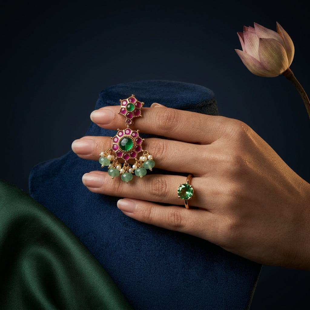 Ruby and Green Floral Cluster Earrings - Mannequin