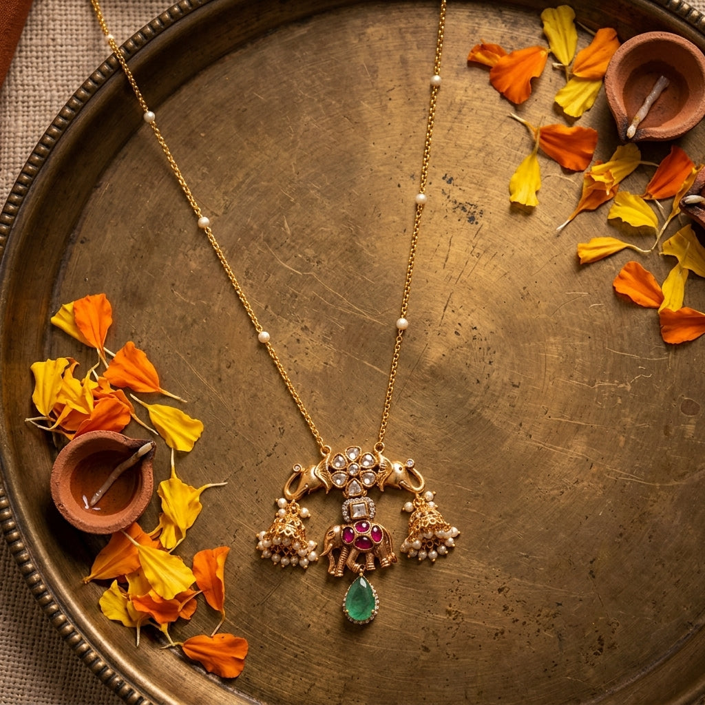 Ruby Red Kundan Necklace Set - Tabletop