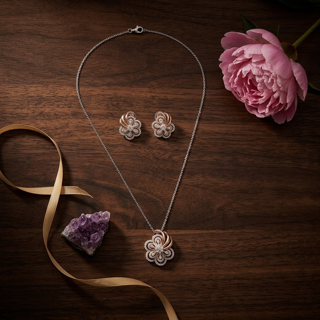 White Crystal Floral Pendant Set - Tabletop