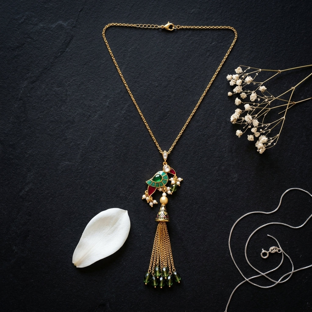 Multi Kundan Pendant Necklace Set - Tabletop
