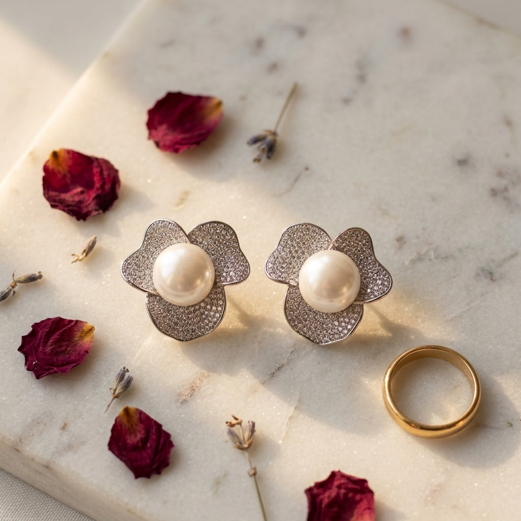 White Floral Earrings - Tabletop