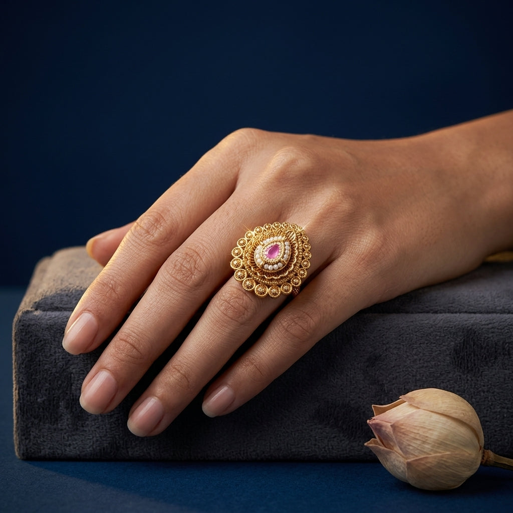 Pink and White Scalloped Teardrop Ring - Mannequin