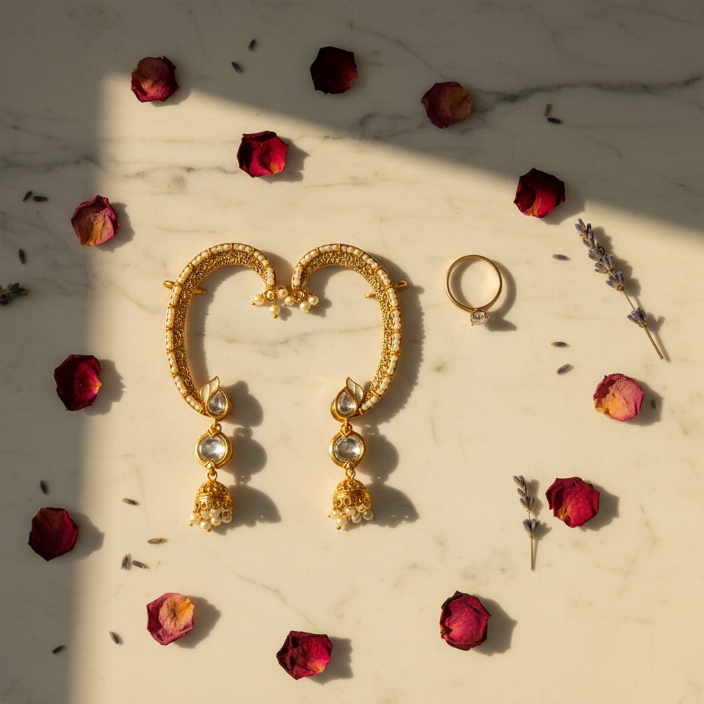 White Heritage Kundan Earrings - Tabletop