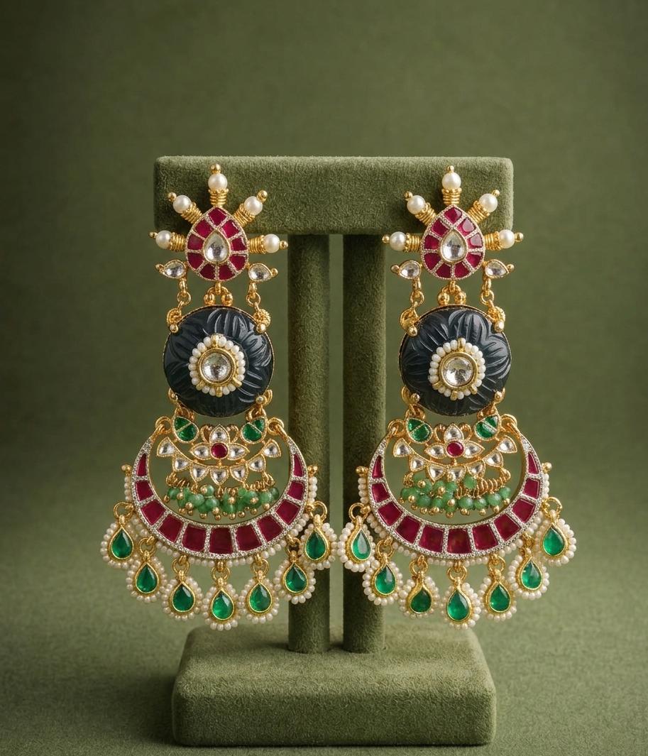 Multi Heritage Kundan Earrings - Tabletop