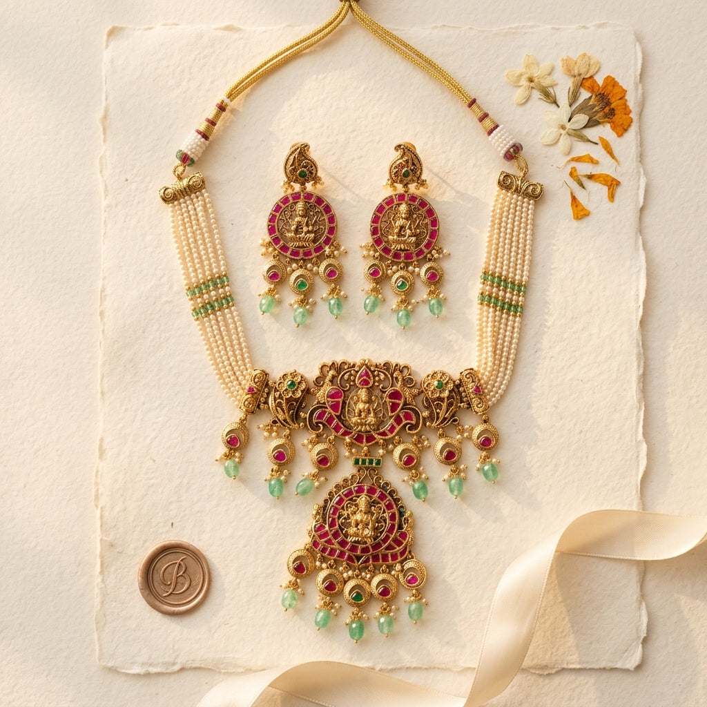 Multi Temple Lakshmi Necklace Set - Tabletop