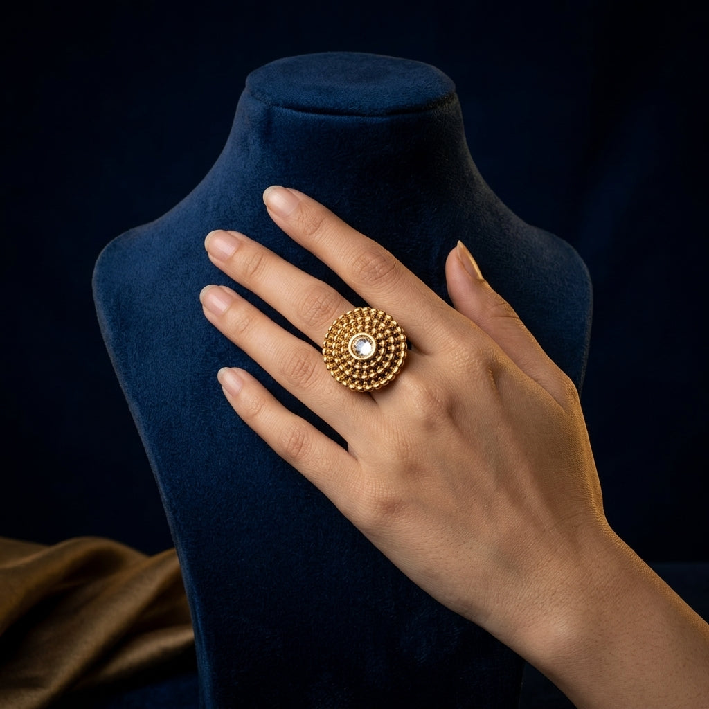 White Beaded Cluster Ring - Mannequin