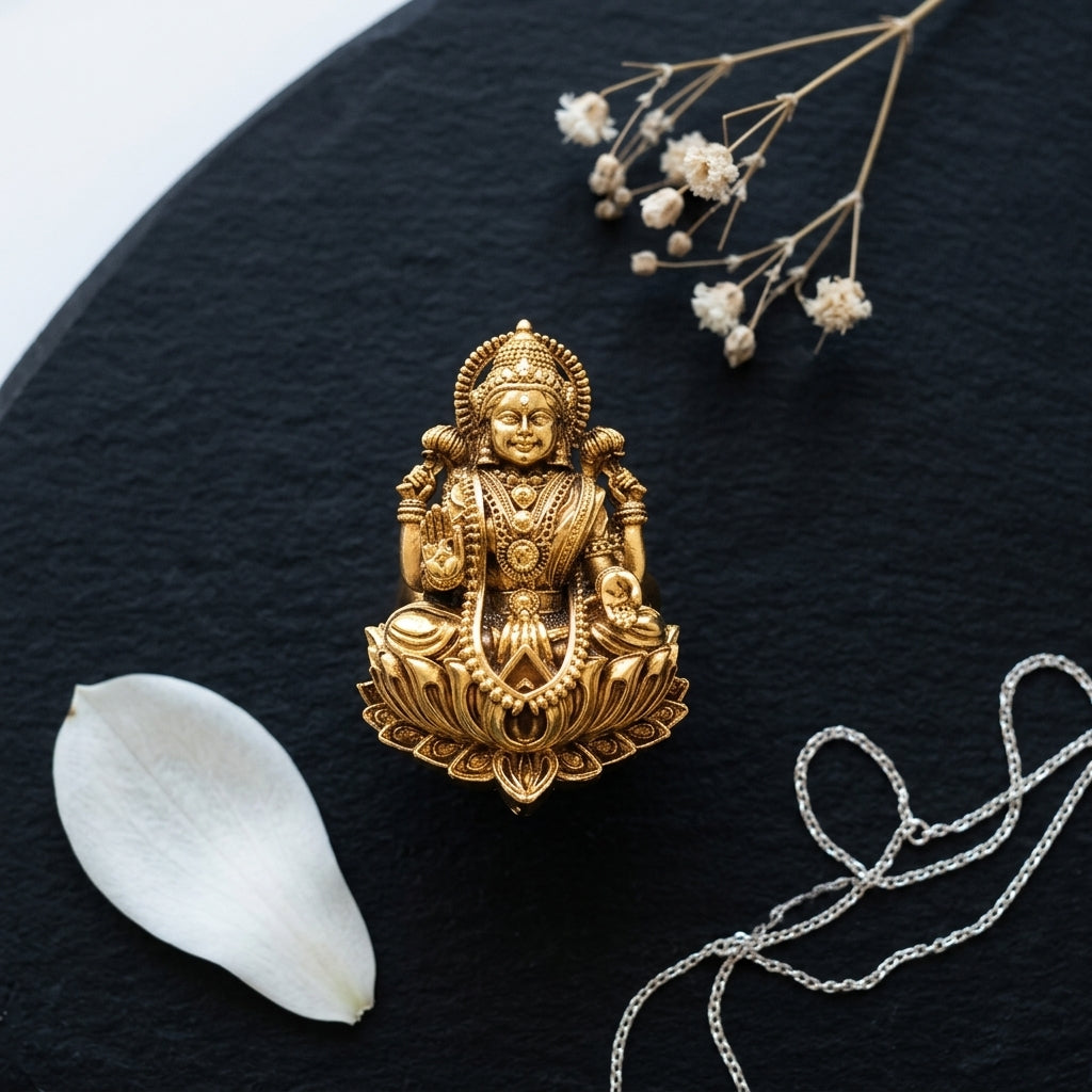 Gold Lakshmi Lotus Temple Ring - Tabletop