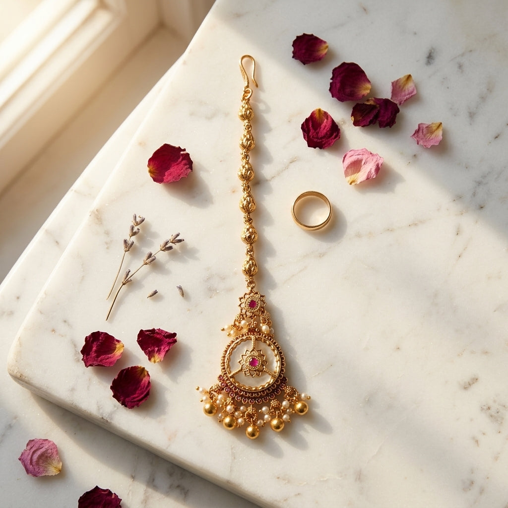 Multi Floral Pearl Maang Tikka - Tabletop