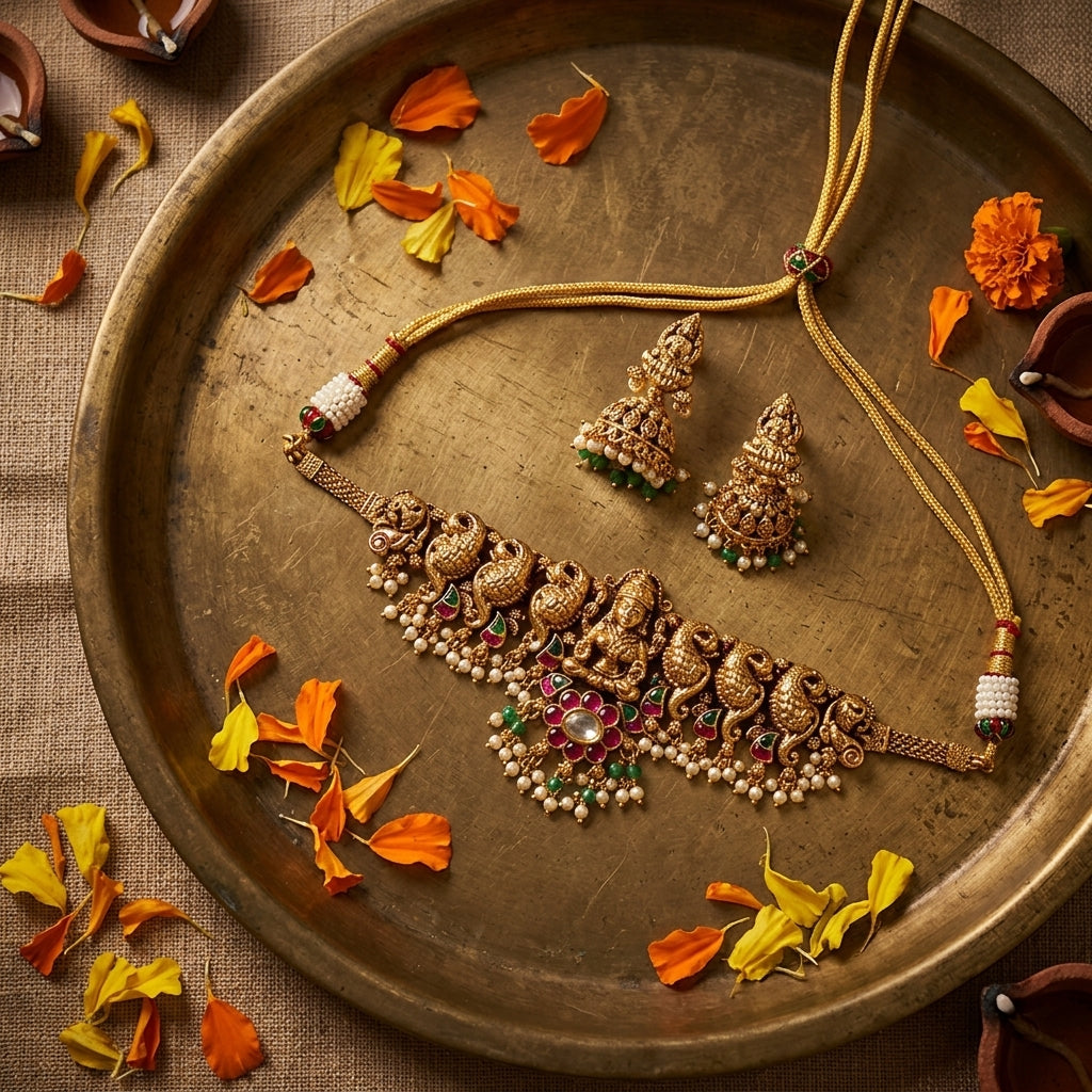 Multi Temple Peacock Necklace Set - Tabletop