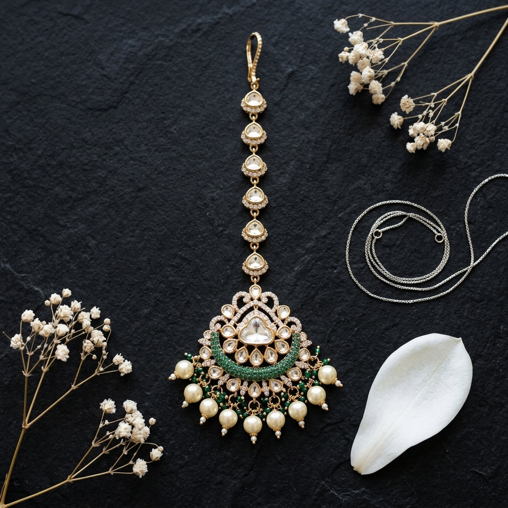 Multi Kundan Crescent Maang Tikka - Tabletop