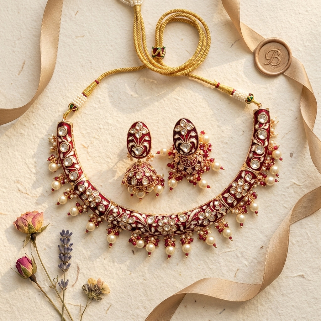 Gold Kundan Necklace Set - Tabletop