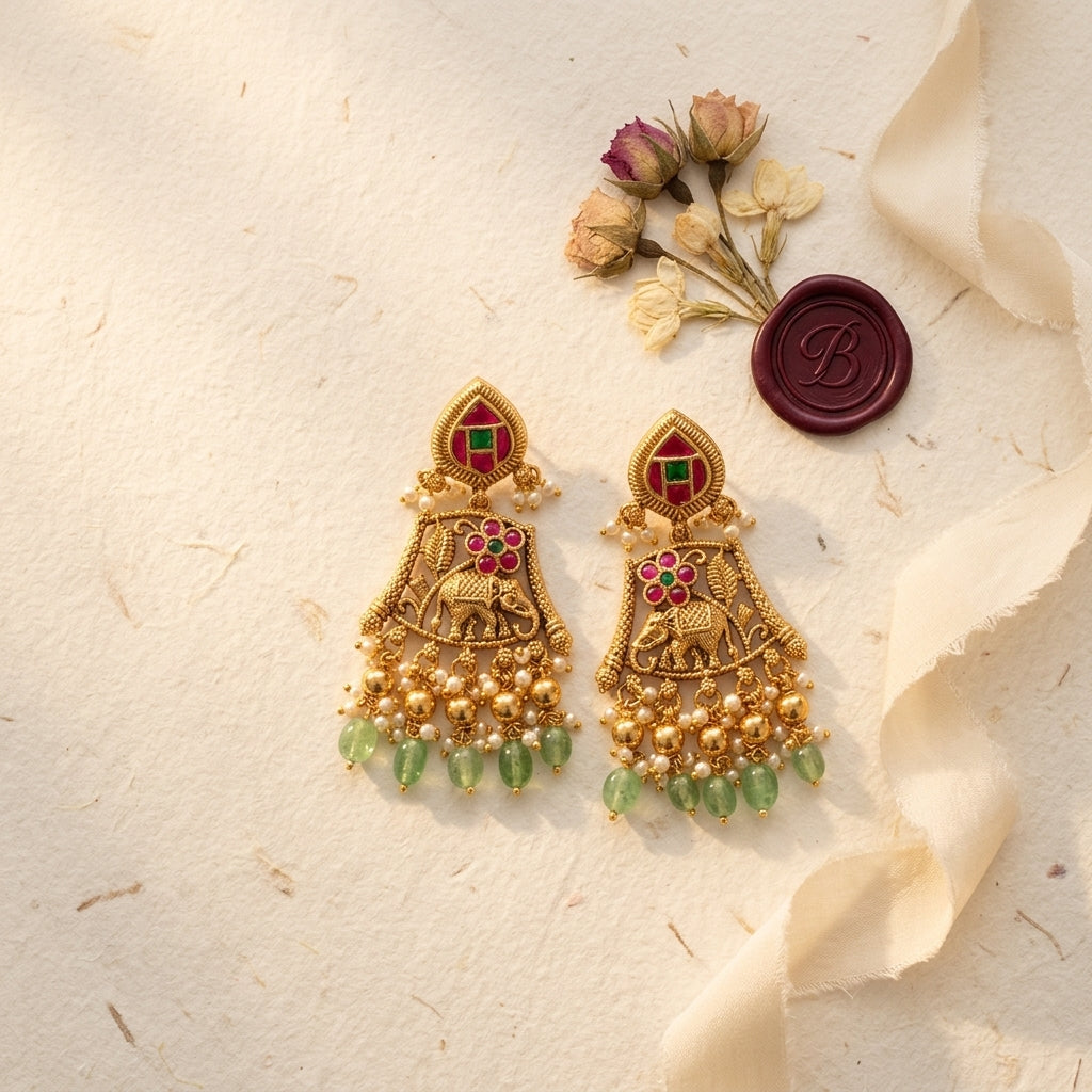 Ruby Green Elephant Floral Earrings - Tabletop
