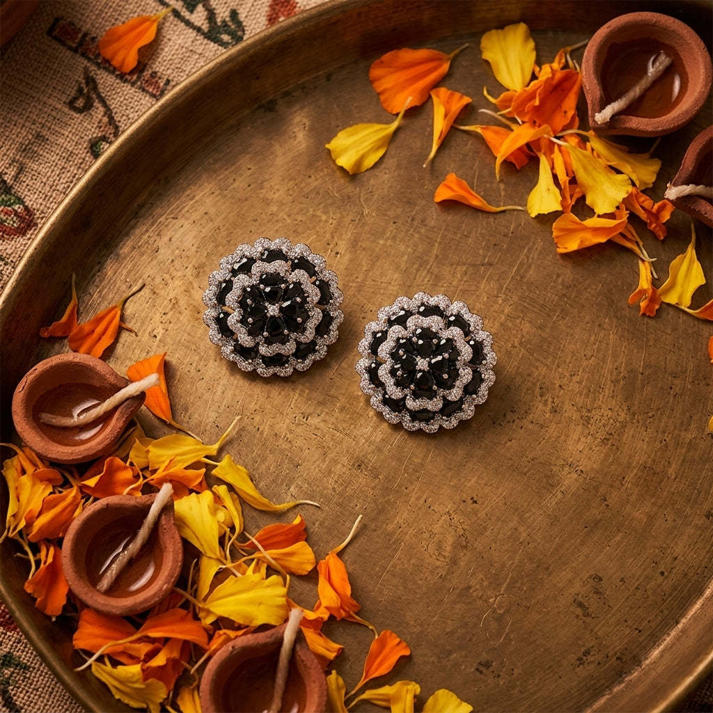 Black and White Geometric Cluster Earrings - Tabletop