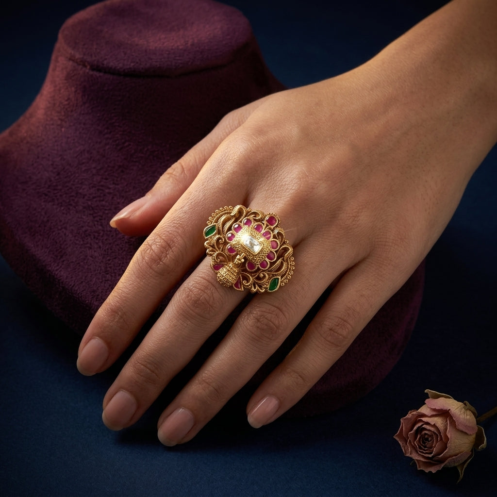 Multi Floral Paisley Cluster Ring - Mannequin