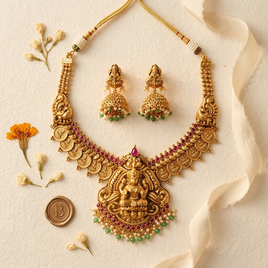 Red Temple Kasu Necklace Set - Tabletop