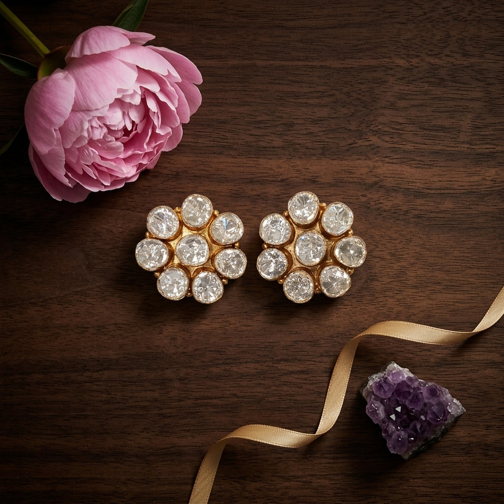 White Gold Kundan Earrings - Tabletop