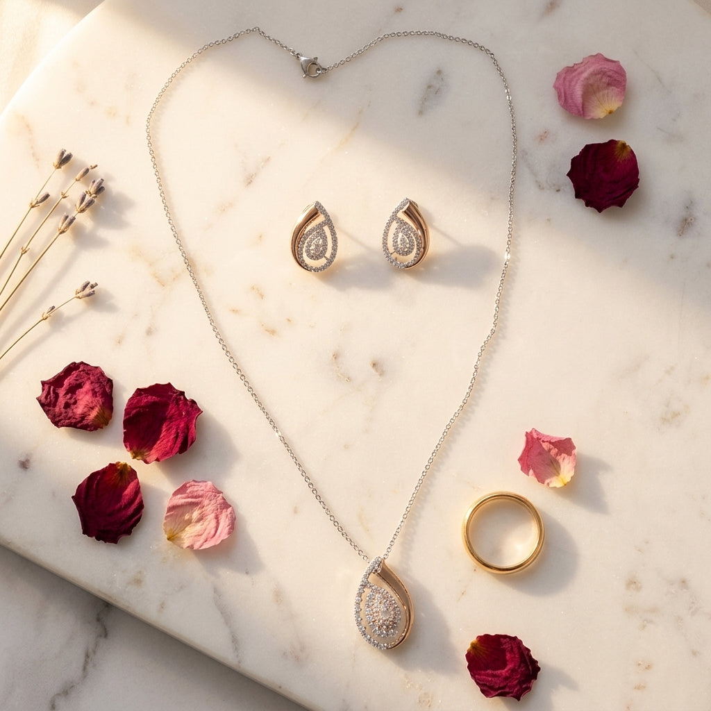 White Teardrop Cluster Pendant Set - Tabletop