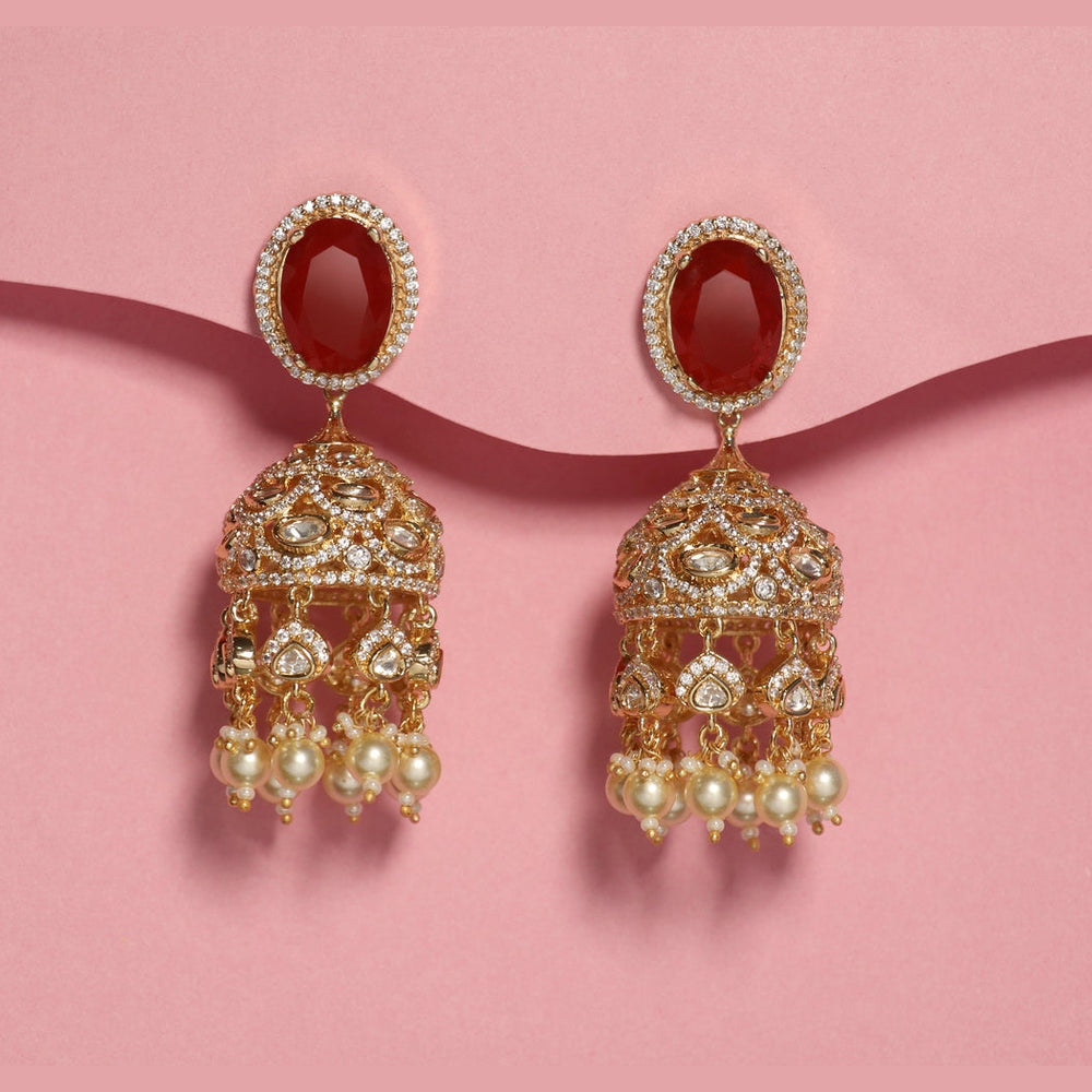 Ruby Kundan Dome Jhumka Earrings
