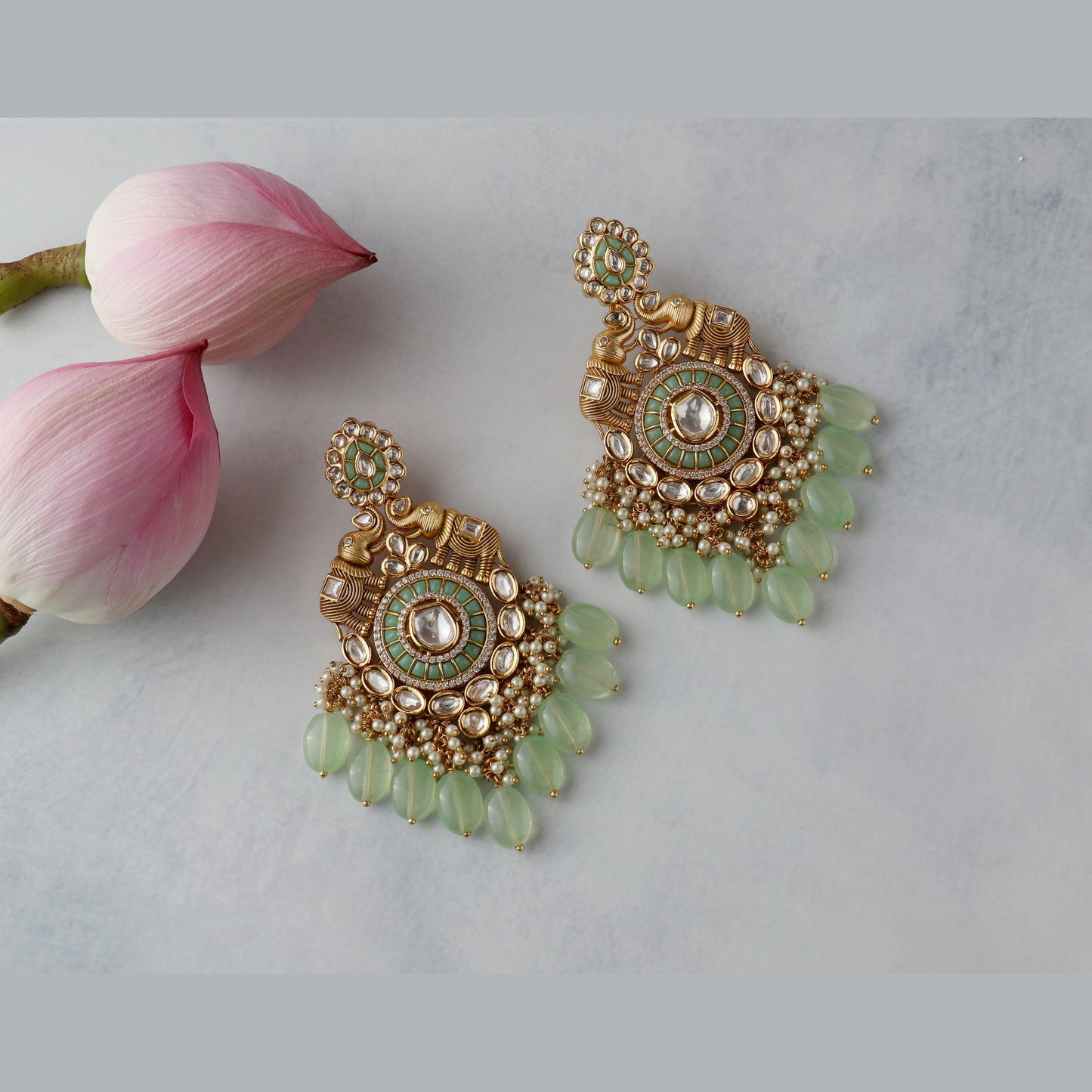Mint Green Meenakari Chandbali Earrings