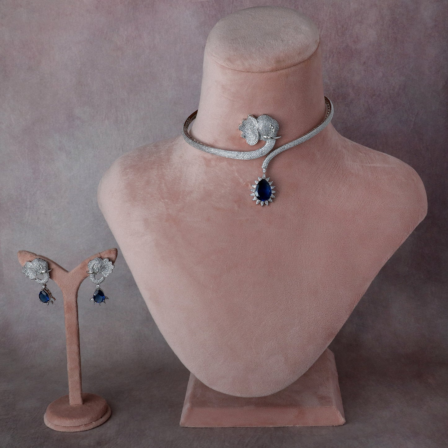 Royal Blue Sapphire Drop Necklace Set