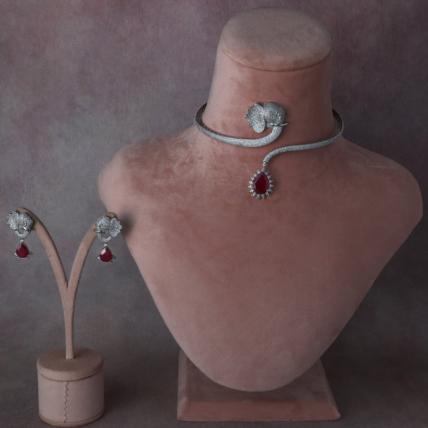 Ruby Sapphire Drop Necklace Set