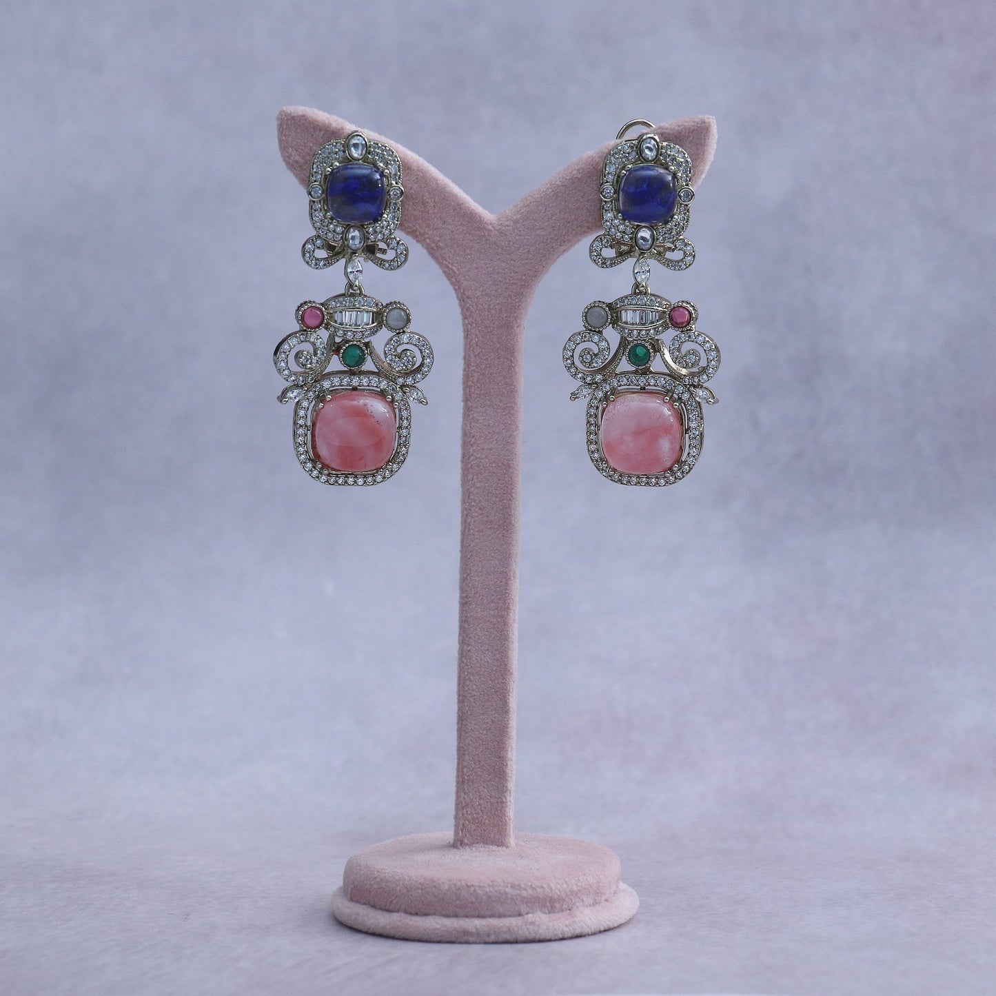 Indian Vintage Multi-Gem Statement Drop Earrings
