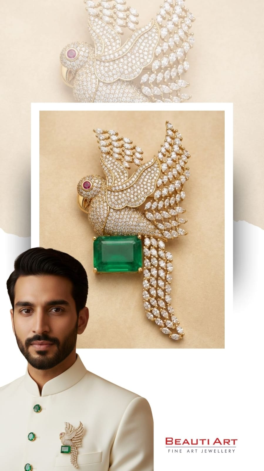 Royal Emerald Parrot Statement Brooch