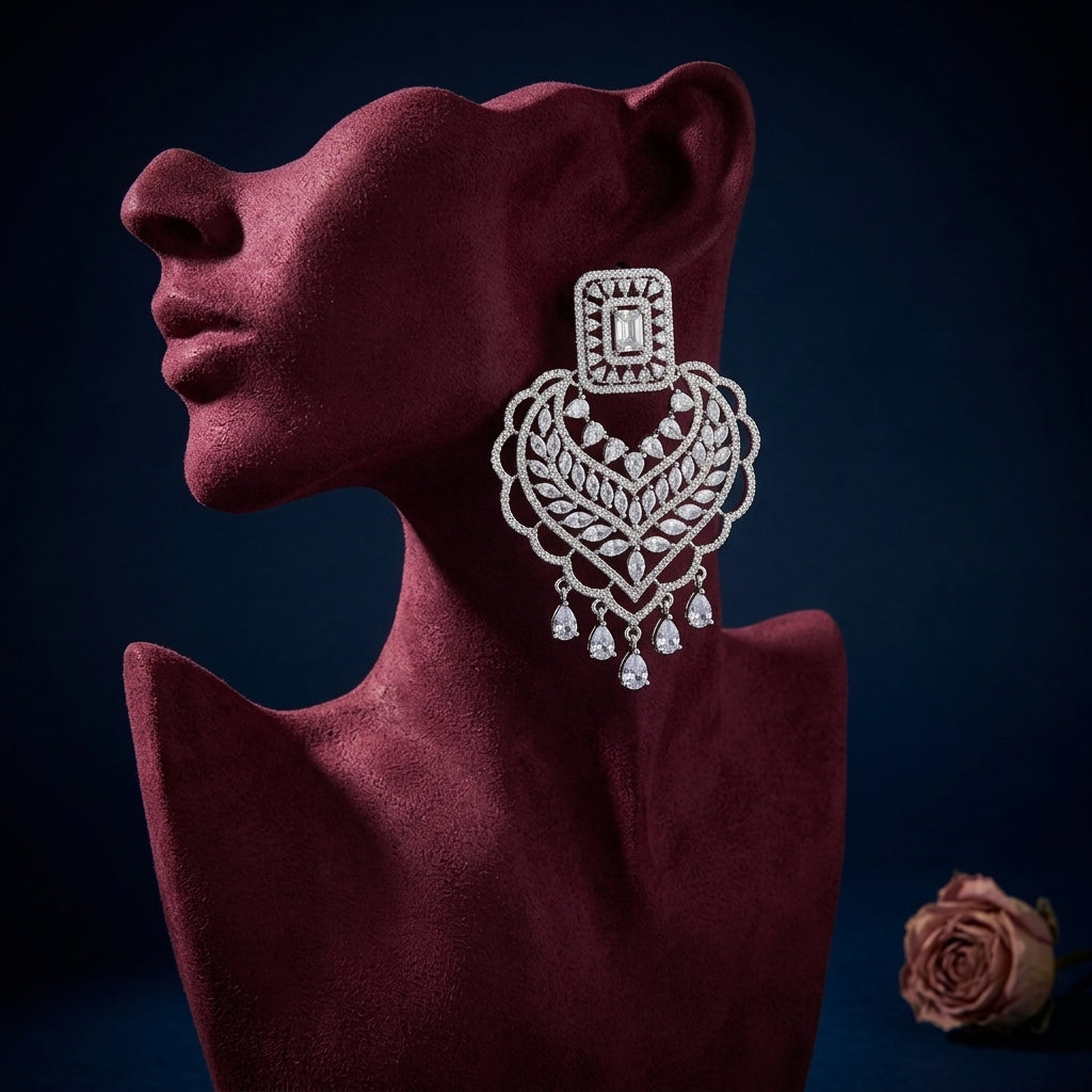 Pearl White AD Chandbali Earrings - Mannequin