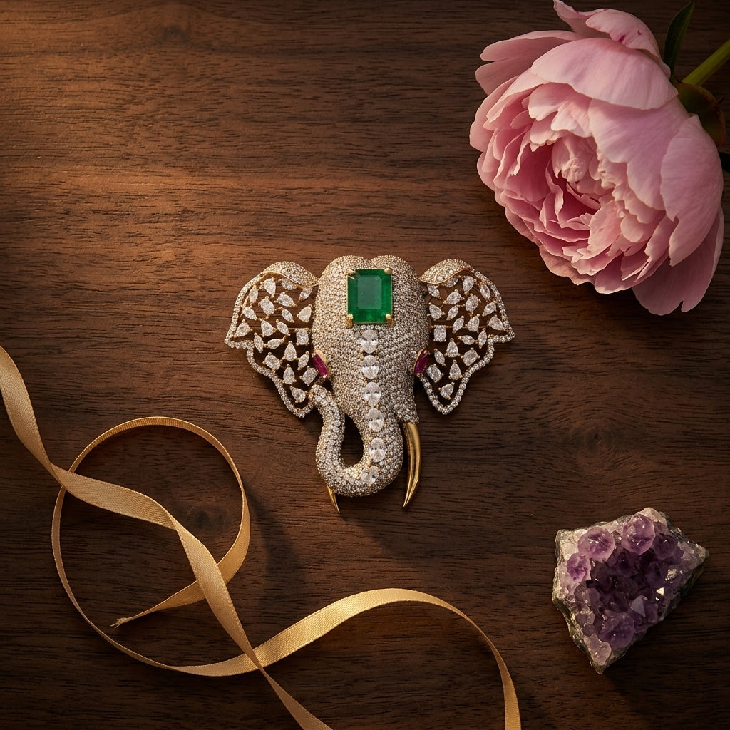 Green Elephant Brooch - Tabletop