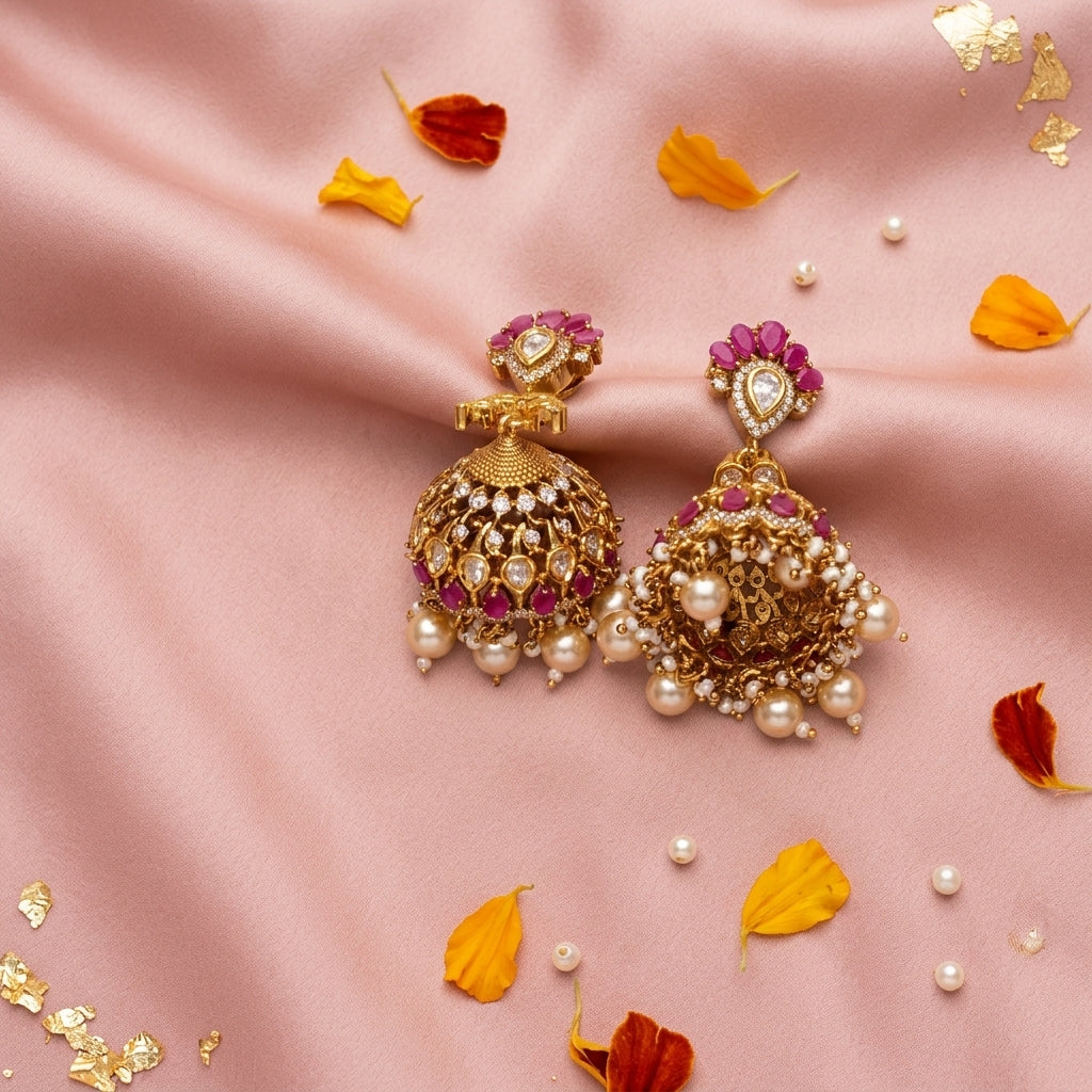 Gold Kundan Jhumka - Tabletop