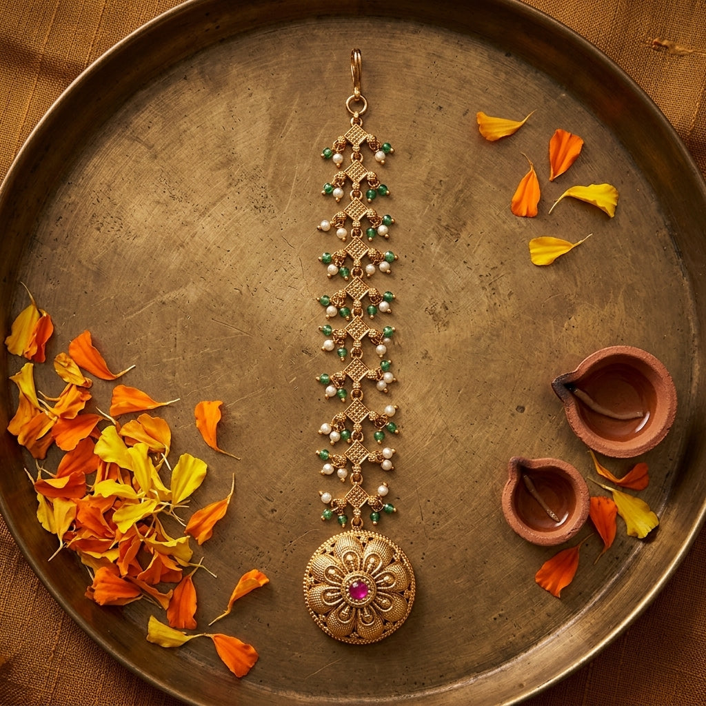 Multi Geometric Floral Maang Tikka - Tabletop