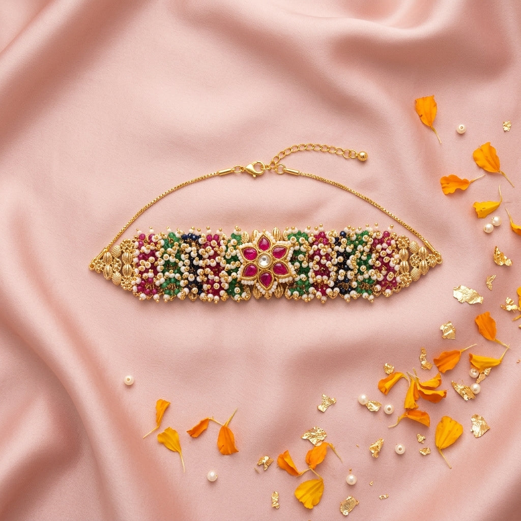 Multi Floral Kundan Bead Bracelet - Tabletop