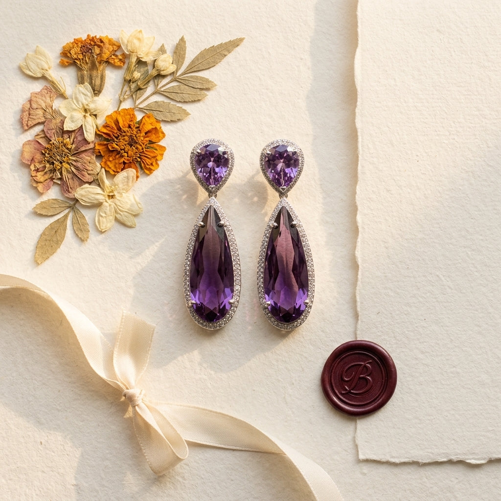 Purple Regal Halo Earrings - Tabletop