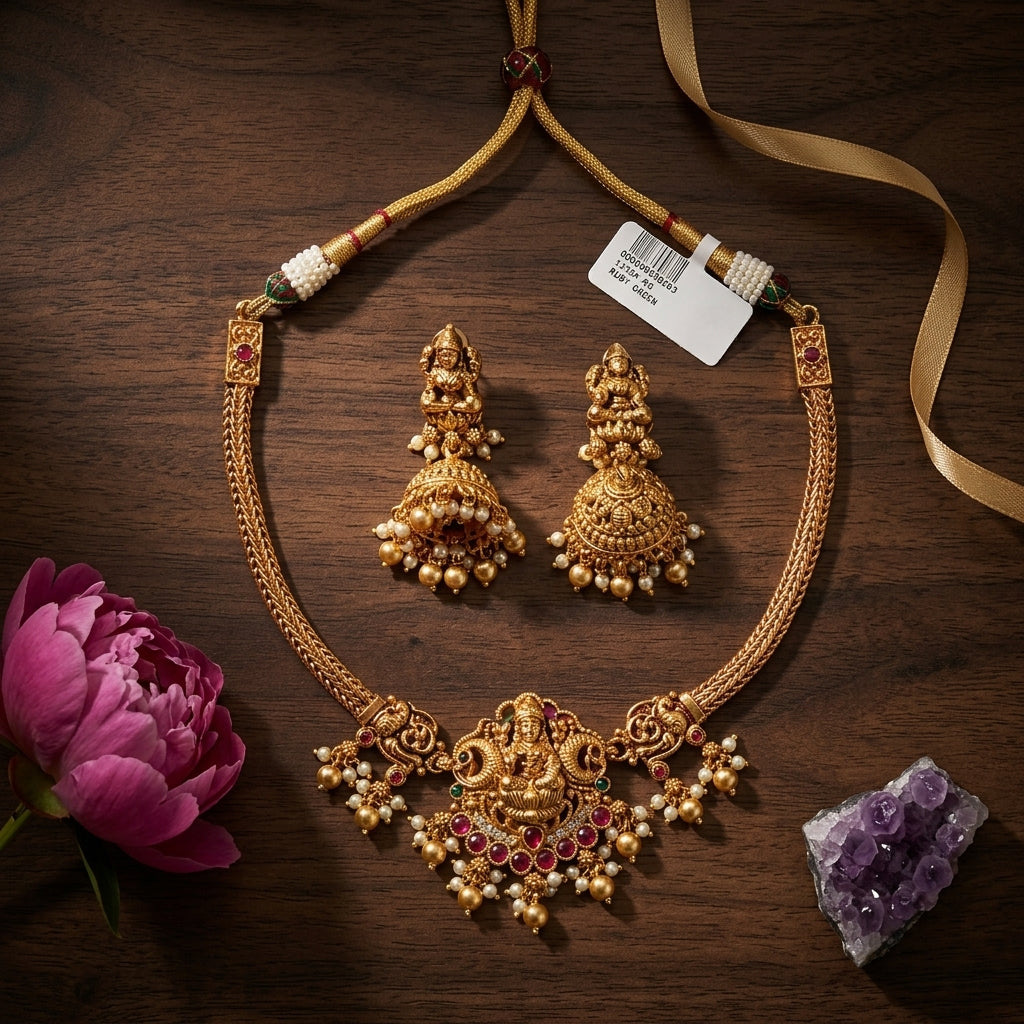 Multi Temple Lakshmi Necklace Set - Tabletop