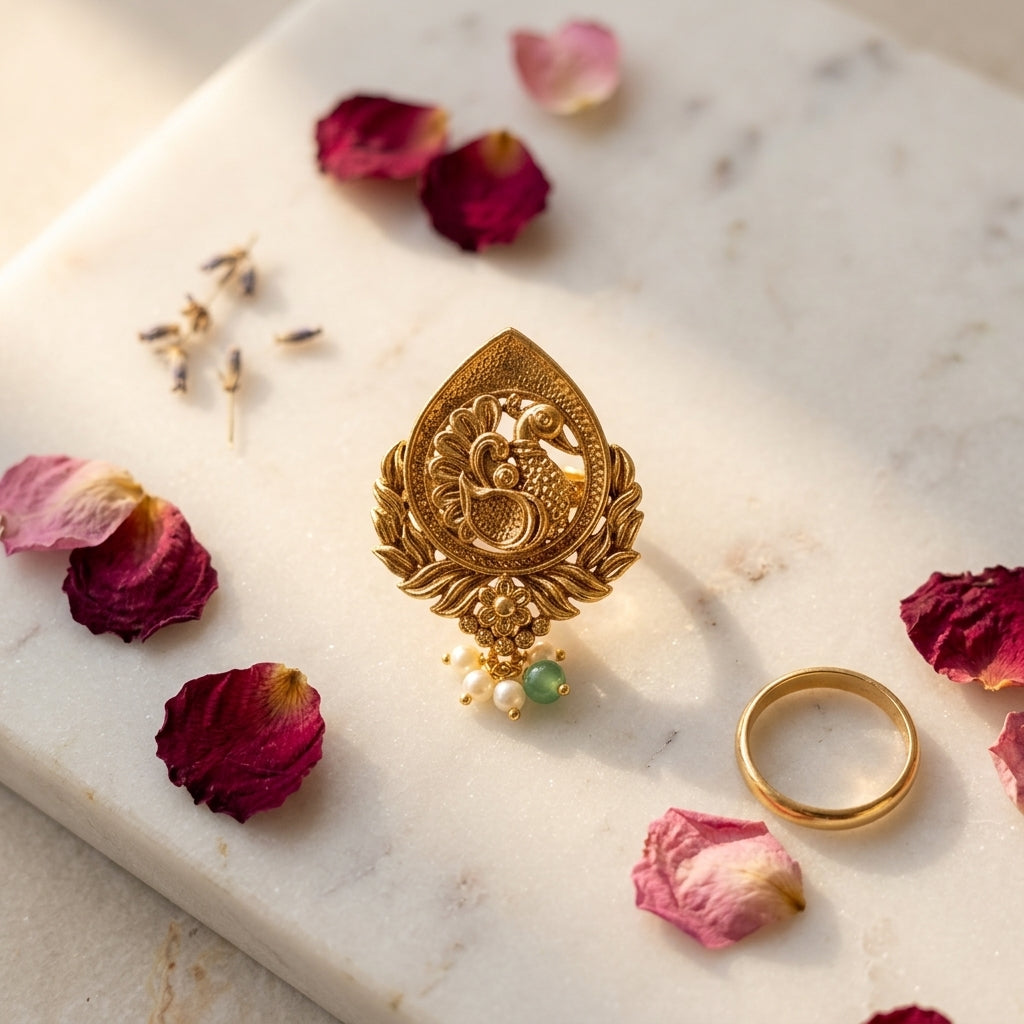 White and Light Green Peacock Floral Ring - Tabletop