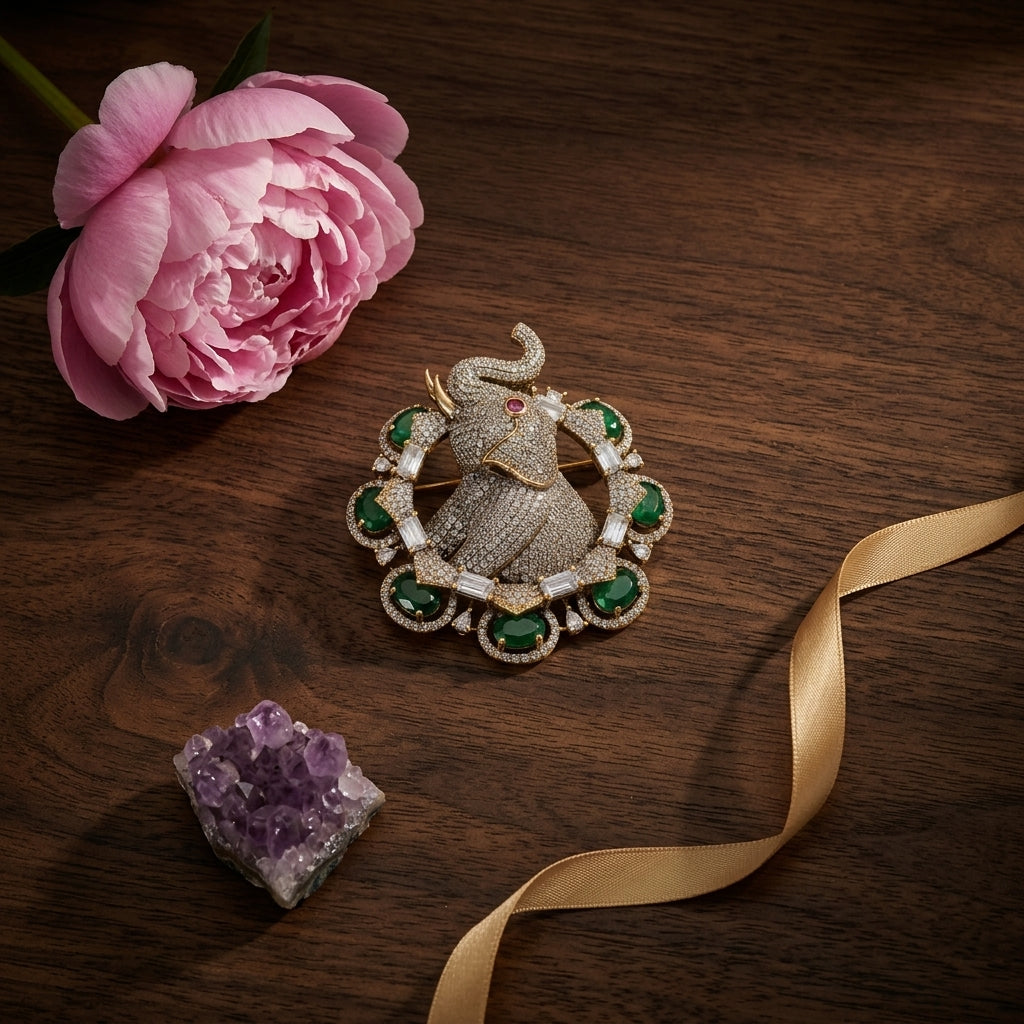 Multi Elephant Motif Brooch - Tabletop
