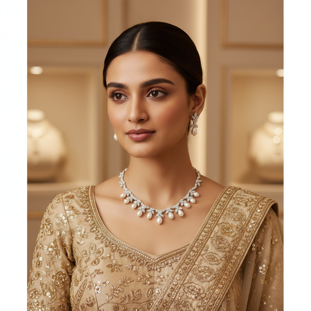 Elegant Marquise Cut Zirconia and Drop Pearl Jewelry Set