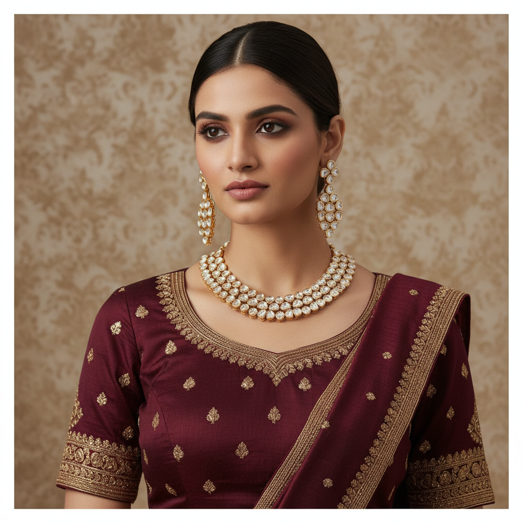 Kundan Gold-Plated Jhumka Necklace Earring Set | BeautiArt