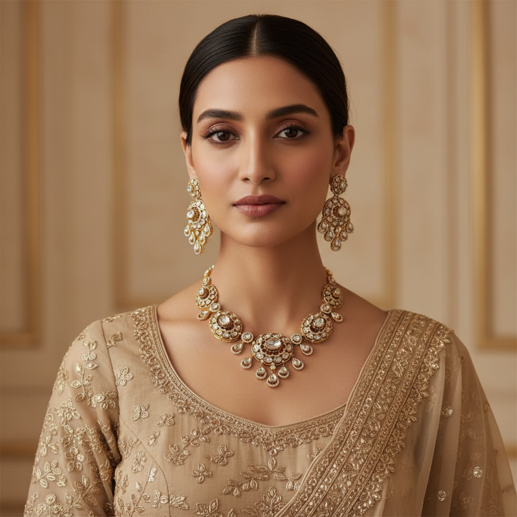 Exquisite Kundan Choker Necklace Set with Drop Earrings