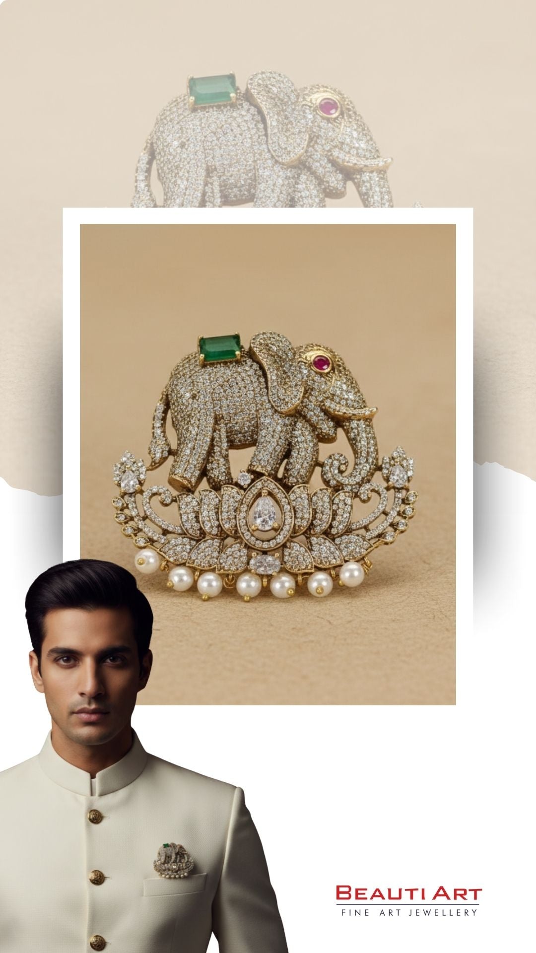 Royal Lotus Elephant Heritage Brooch