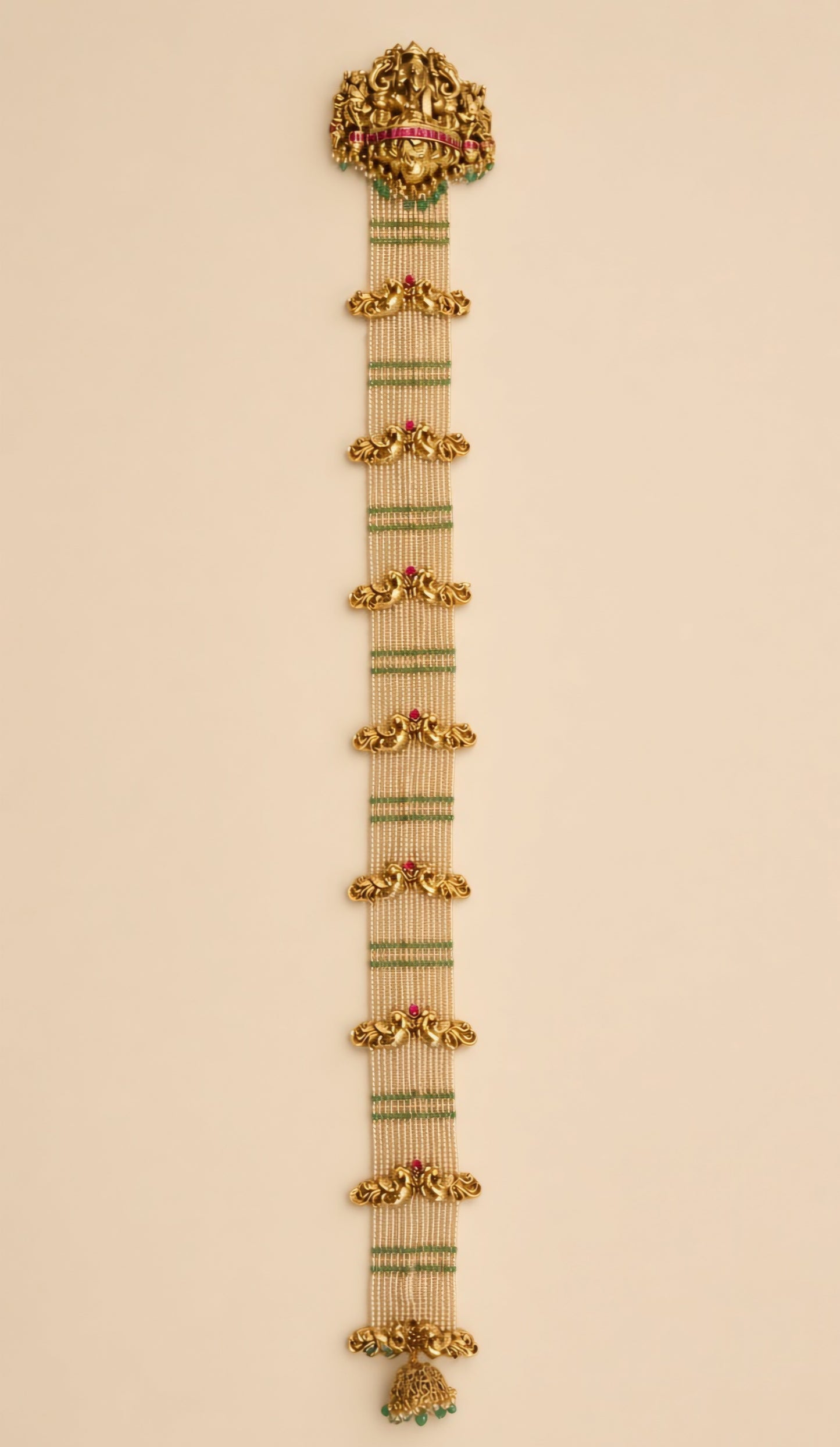 Antique Gold Temple Jadai Hair Accessory with Pearl Chains & Tassel