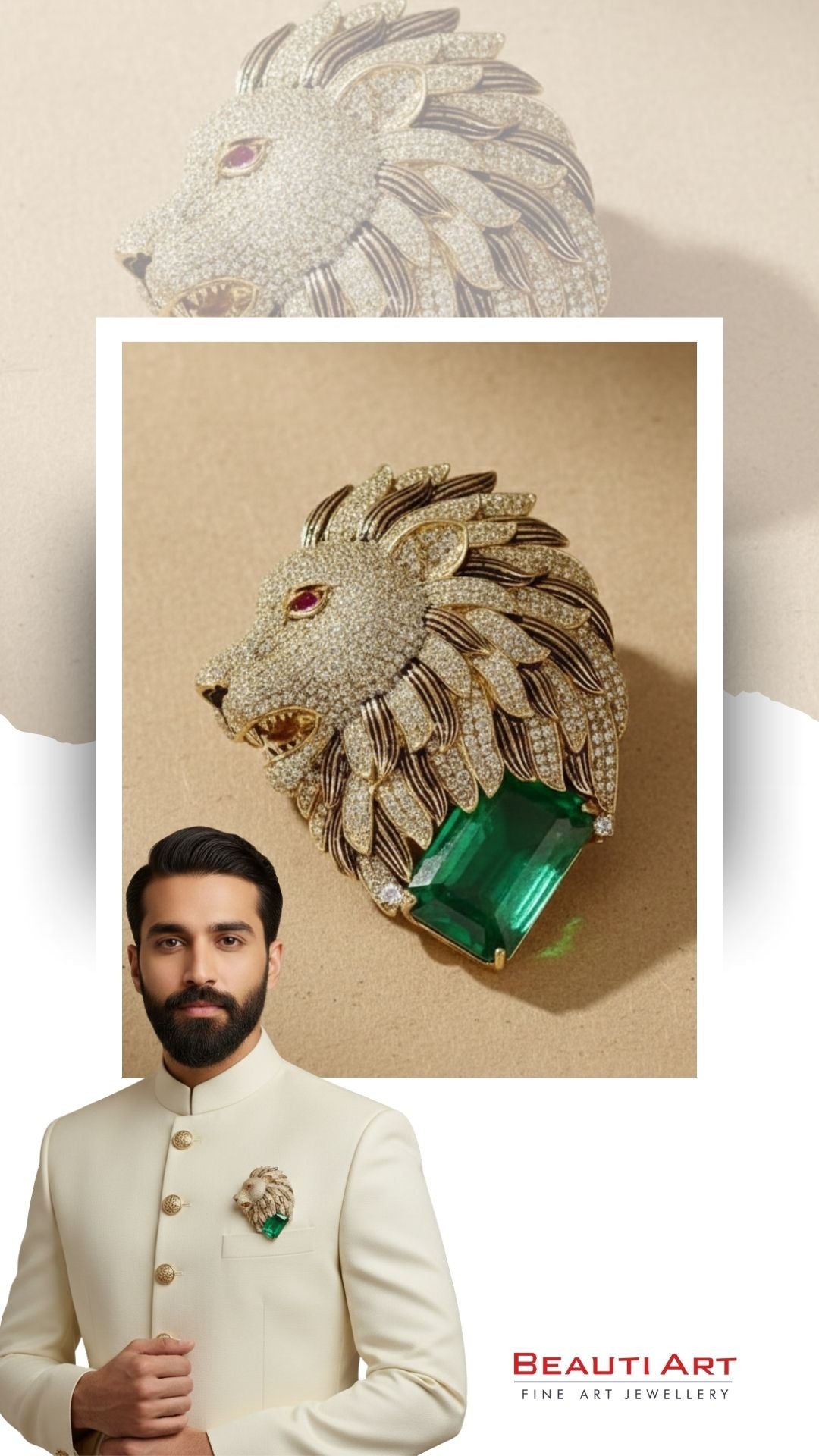 Royal Emerald Lion Brooch