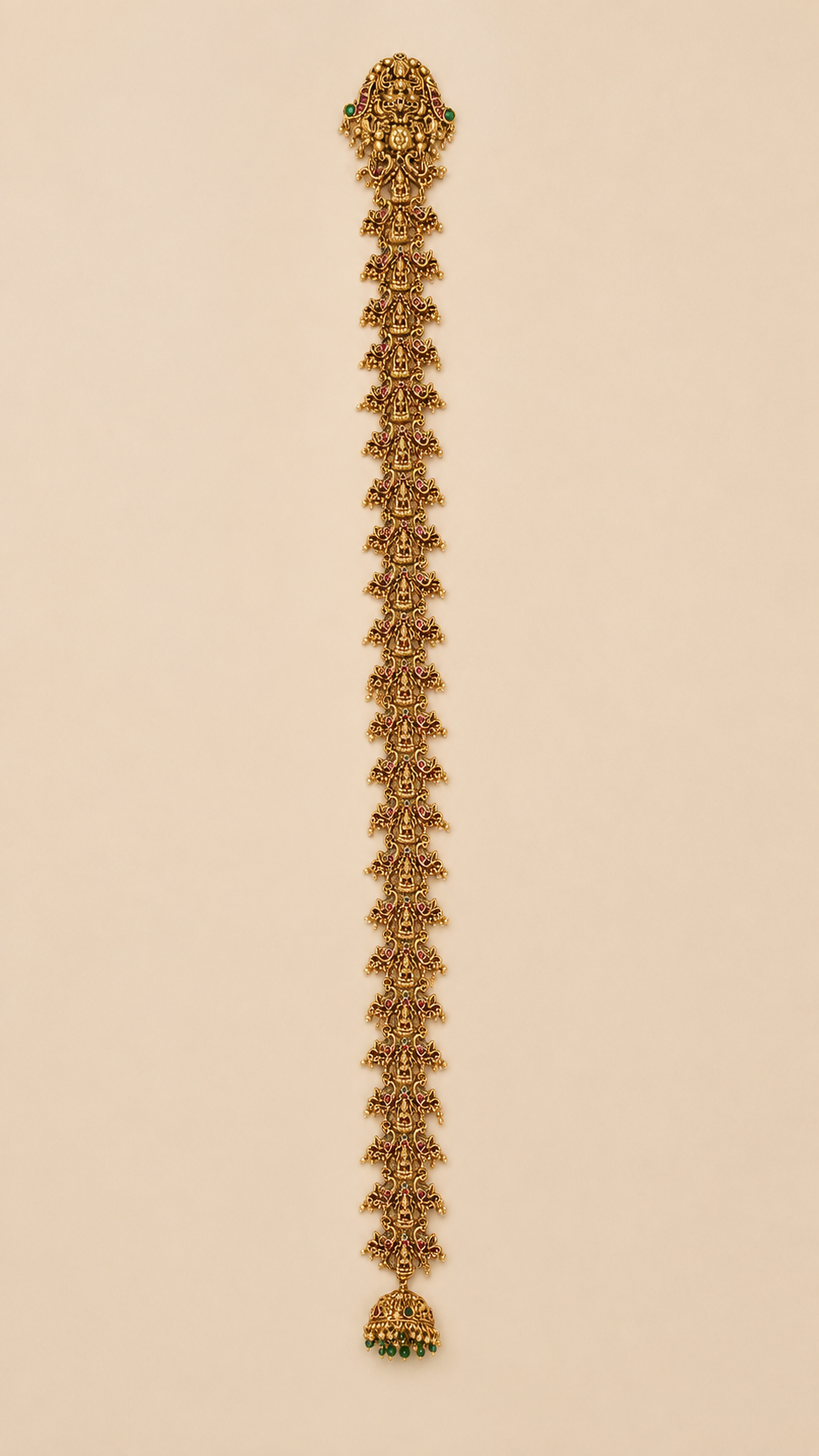 Antique Gold Lakshmi Temple Bridal Jadai with Jhumka Tassel