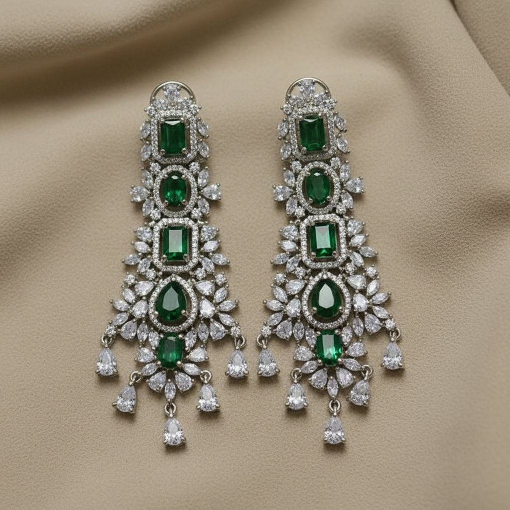 Elegant Emerald Green Zircon Chandelier Dangler Earrings