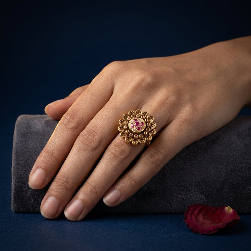 Ruby Floral Cluster Ring - Mannequin