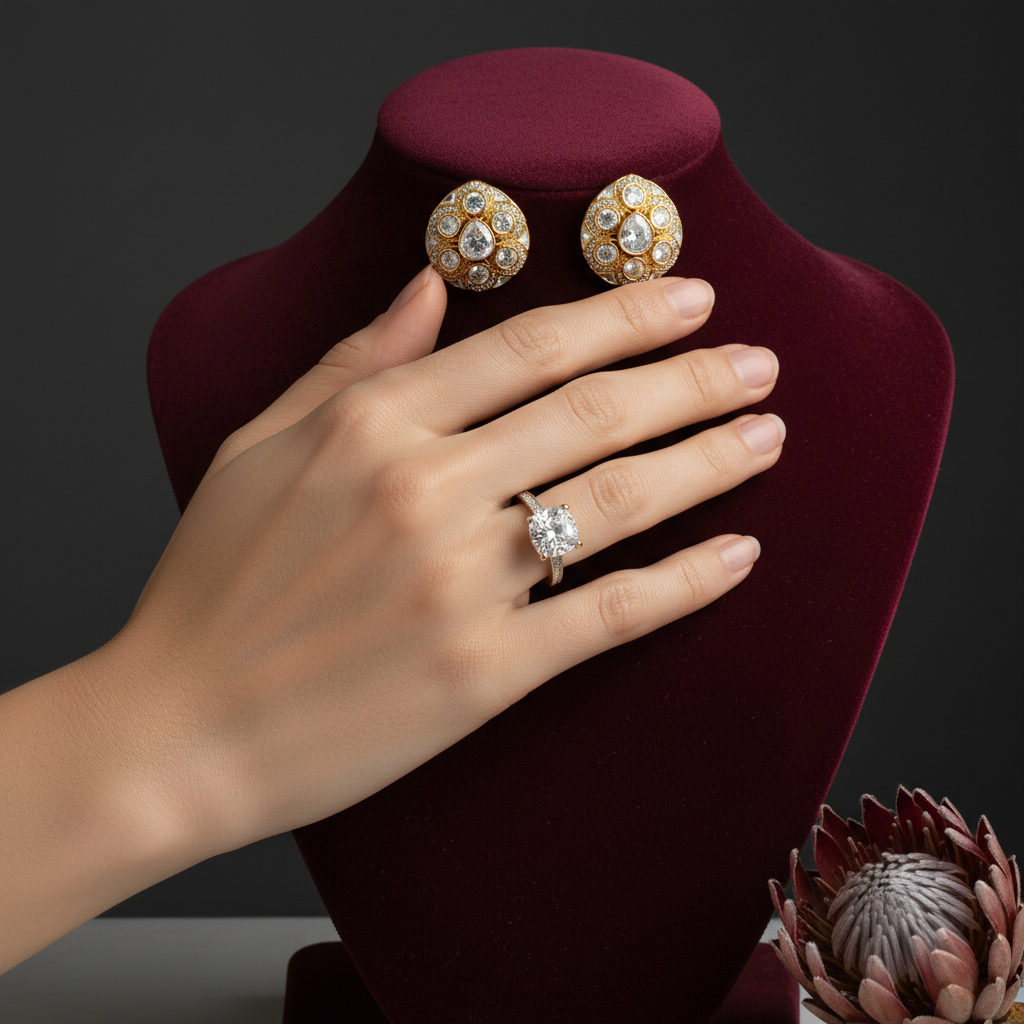 White Heritage Kundan Earrings - Mannequin