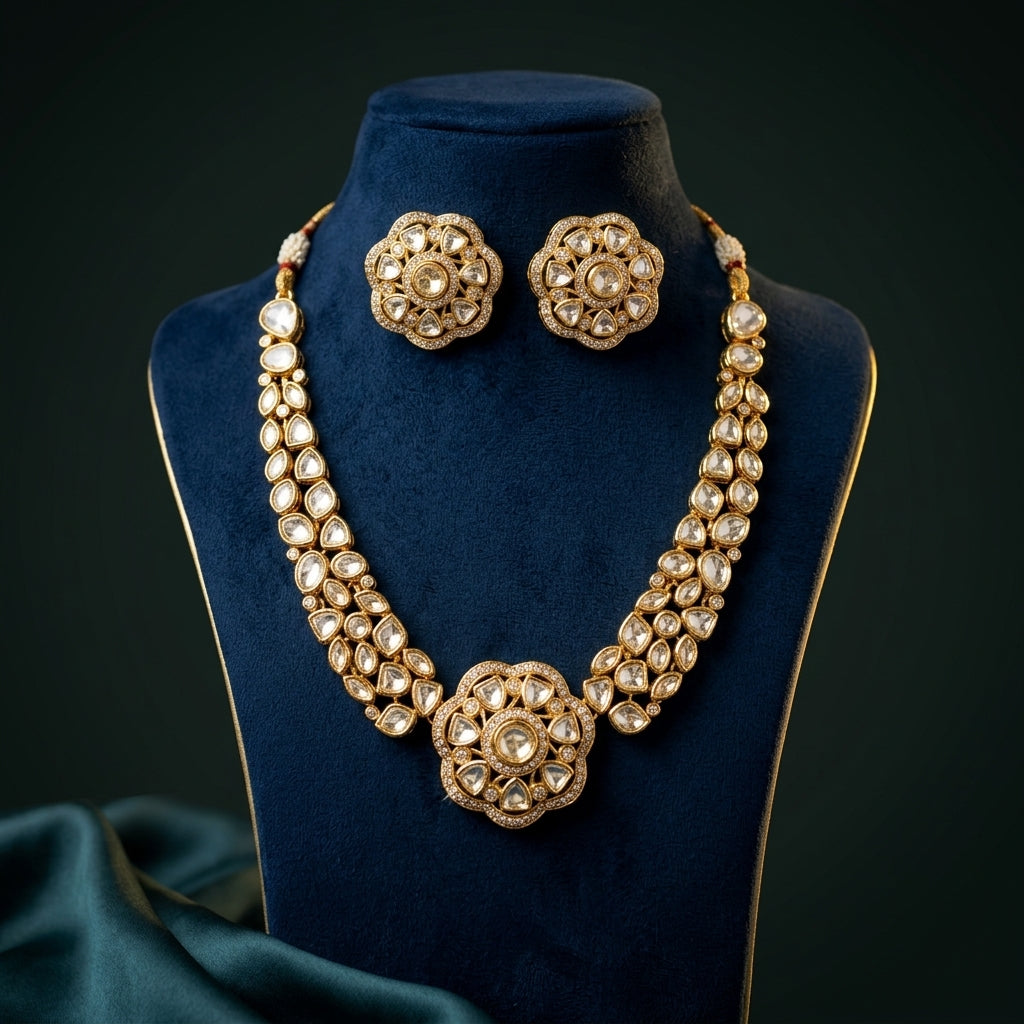 White Floral Cluster Necklace Set - Mannequin