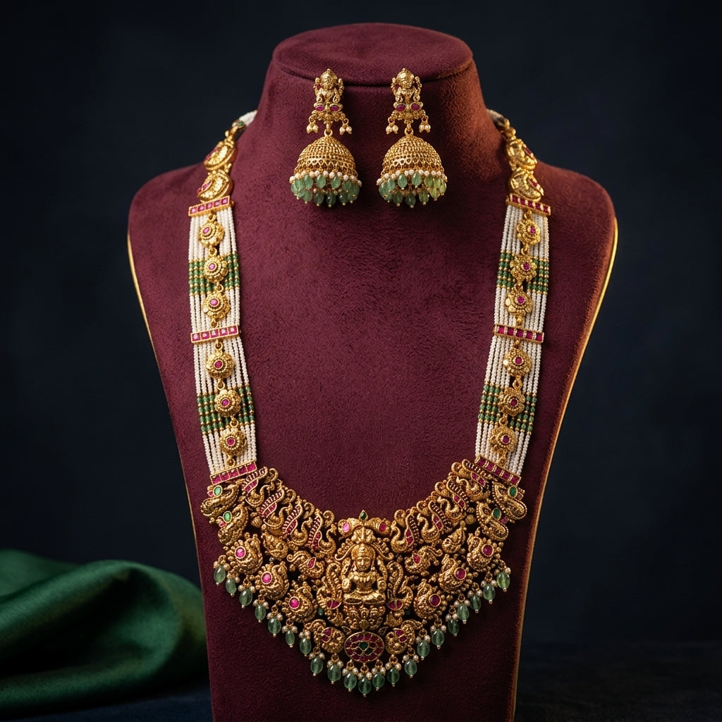 Multi Temple Peacock Necklace Set - Mannequin