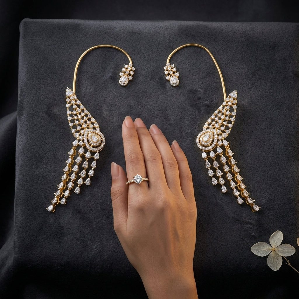 White Diamond Wing Earcuff - Mannequin