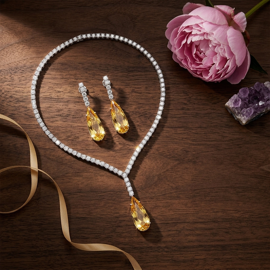 Yellow Teardrop Necklace Set - Tabletop